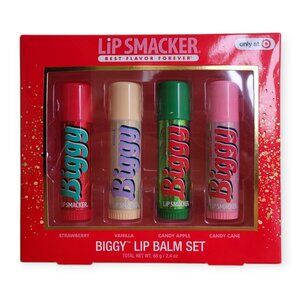 Lip Smacker Biggy Lip Balm Set Strawberry Vanilla Candy Apple Cane Gift